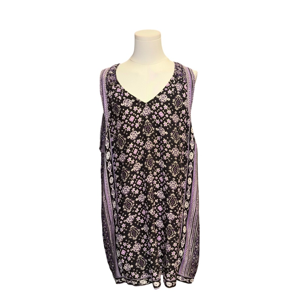 Calypso St Barth Shift Dress Women S Black Purple Excellent Silk Boho Print